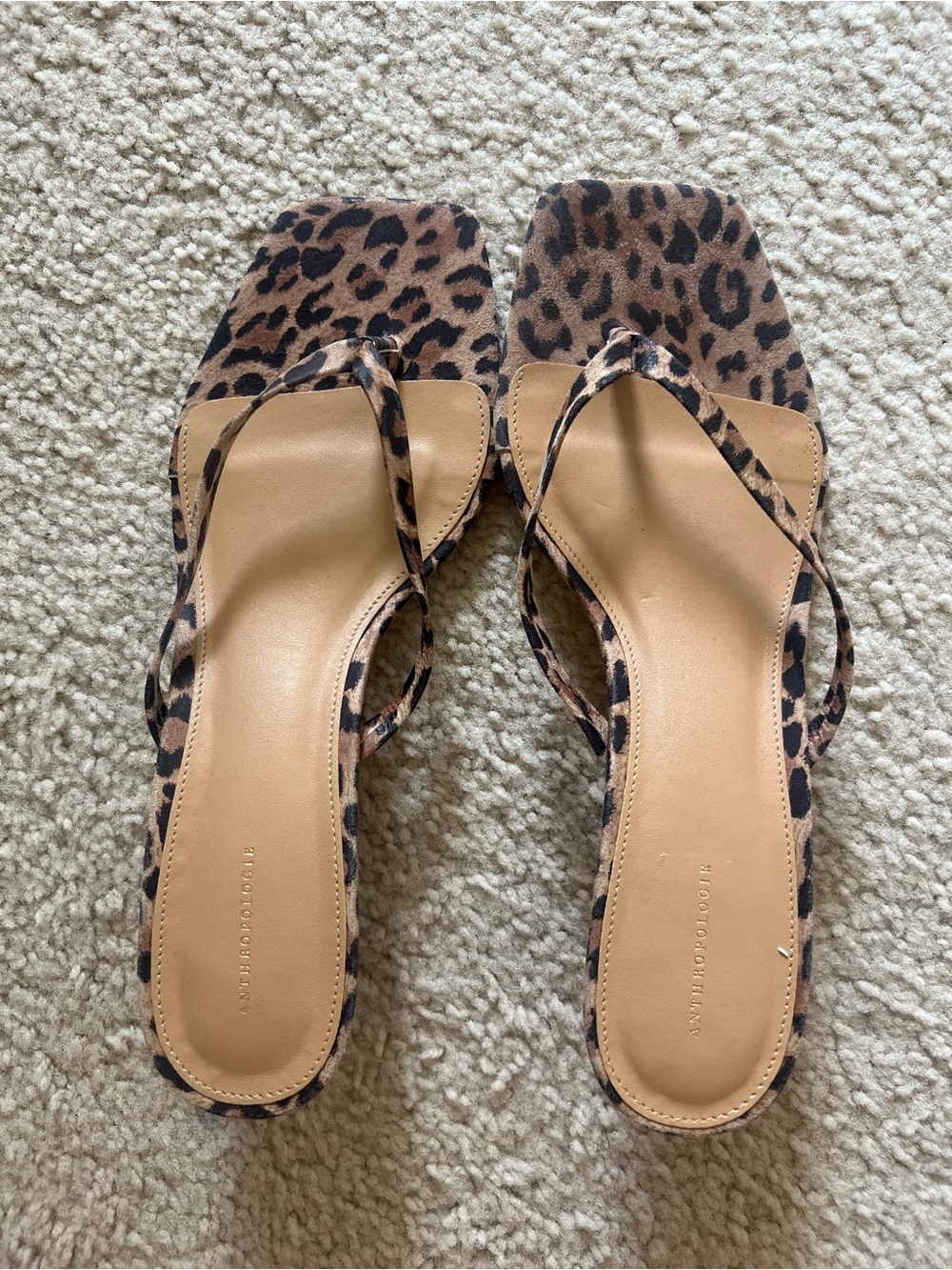 Anthropologie Leopard-Print Square-Toe Thong Sandals - Tan & Brown